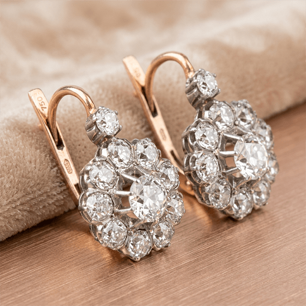 Antique Two Tone Round Cut White Sapphire Drop Earrings For Women