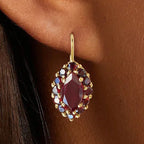Golden Halo Marquise Cut Garnet Sapphire Drop Earrings For Women Belovegrace