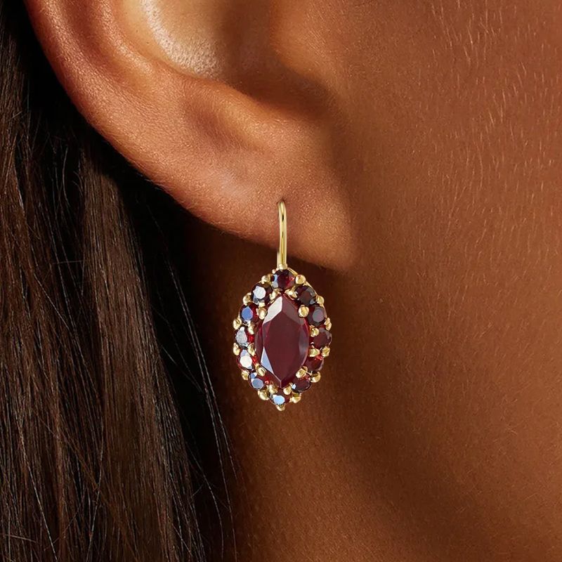 Golden Halo Marquise Cut Garnet Sapphire Drop Earrings For Women Belovegrace