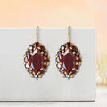 Golden Halo Marquise Cut Garnet Sapphire Drop Earrings For Women Belovegrace