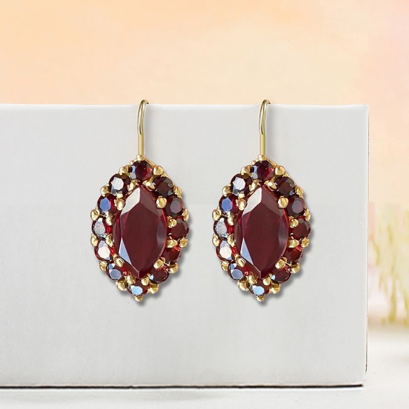 Golden Halo Marquise Cut Garnet Sapphire Drop Earrings For Women Belovegrace