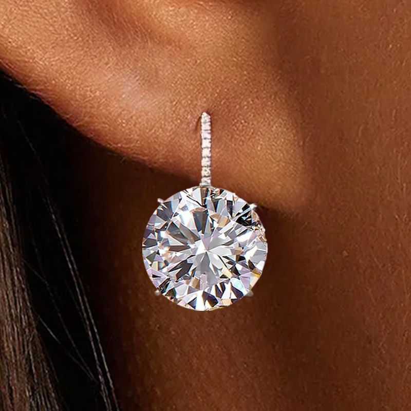 Classic Round Cut White Sapphire Drop Earrings For Women Belovegrace