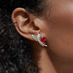 Two Tone Unique Bird Design Cushion Cut Ruby Stud Earrings For Women Belovegrace