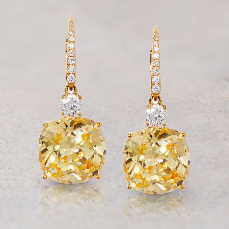 Classic Cushion Cut Yellow Sapphire Drop Earrings For Women Belovegrace