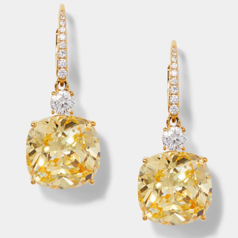Classic Cushion Cut Yellow Sapphire Drop Earrings For Women Belovegrace