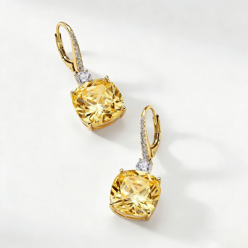 Classic Cushion Cut Yellow Sapphire Drop Earrings For Women Belovegrace