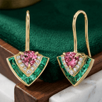 Art Deco Multi-Cut Pink & White & Emerald Sapphire Drop Earrings For Women