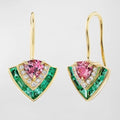 Golden Multi-Cut Pink & White & Emerald Sapphire Tiered Drop Earrings For Women Belovegrace
