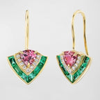 Golden Multi-Cut Pink & White & Emerald Sapphire Tiered Drop Earrings For Women Belovegrace