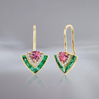 Golden Multi-Cut Pink & White & Emerald Sapphire Tiered Drop Earrings For Women Belovegrace