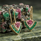 Art Deco Multi-Cut Pink & White & Emerald Sapphire Drop Earrings For Women
