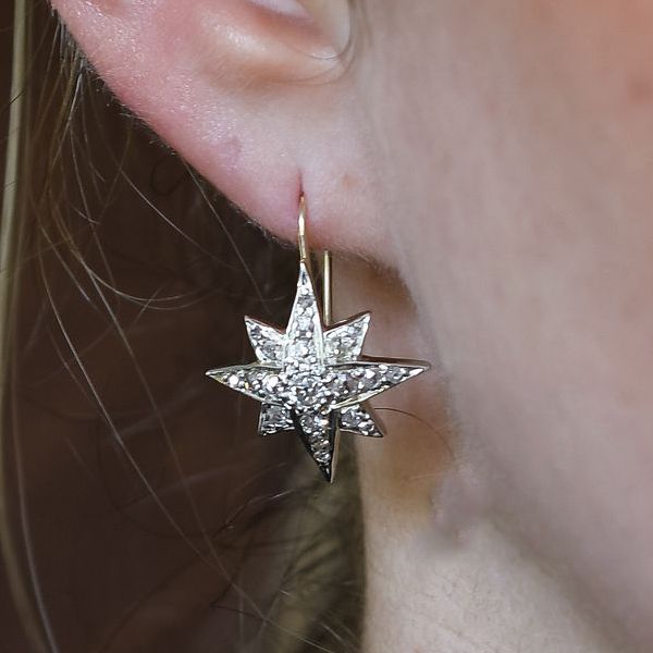Antique Star Design White Sapphire Round Cut Drop Earrings For Women Belovegrace