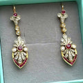 Two Tone Bezel Ruby & White Sapphire Round & Baguette Cut Drop Earrings For Women Belovegrace
