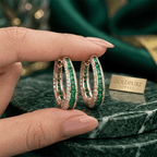Channel Set Round & Baguette Cut Emerald Green Sapphire Hoop Earrings For Women