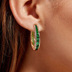Golden Round & Emerald Cut Emerald Sapphire Hoop Earrings For Women Belovegrace