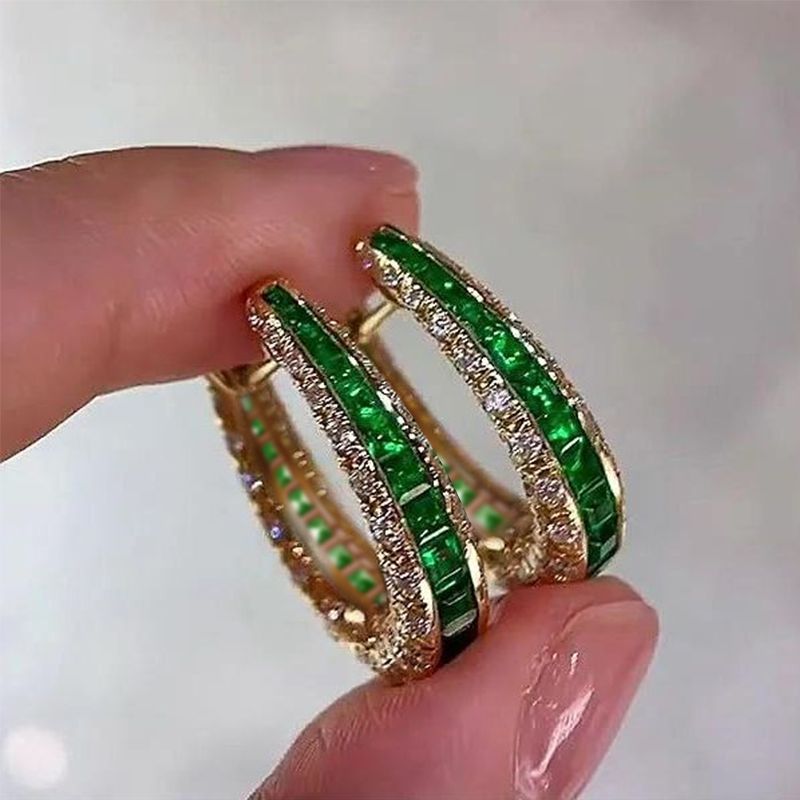Golden Round & Emerald Cut Emerald Sapphire Hoop Earrings For Women Belovegrace