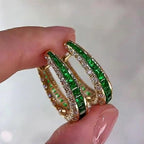 Golden Round & Emerald Cut Emerald Sapphire Hoop Earrings For Women Belovegrace