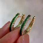Golden Round & Emerald Cut Emerald Sapphire Hoop Earrings For Women Belovegrace