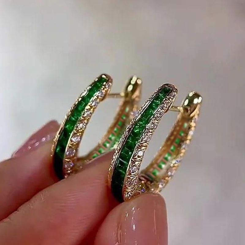 Golden Round & Emerald Cut Emerald Sapphire Hoop Earrings For Women Belovegrace