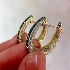 Golden Round & Emerald Cut Emerald Sapphire Hoop Earrings For Women Belovegrace