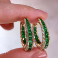 Golden Round & Emerald Cut Emerald Sapphire Hoop Earrings For Women Belovegrace