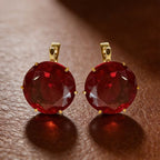 Golden Solitaire Ruby Sapphire Round Cut Drop Earrings For Women Belovegrace
