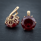 Solitaire Ruby Sapphire Round Cut Yellow Gold Stud Earrings For Women