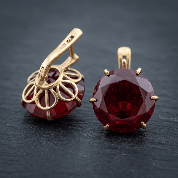 Solitaire Ruby Sapphire Round Cut Yellow Gold Stud Earrings For Women