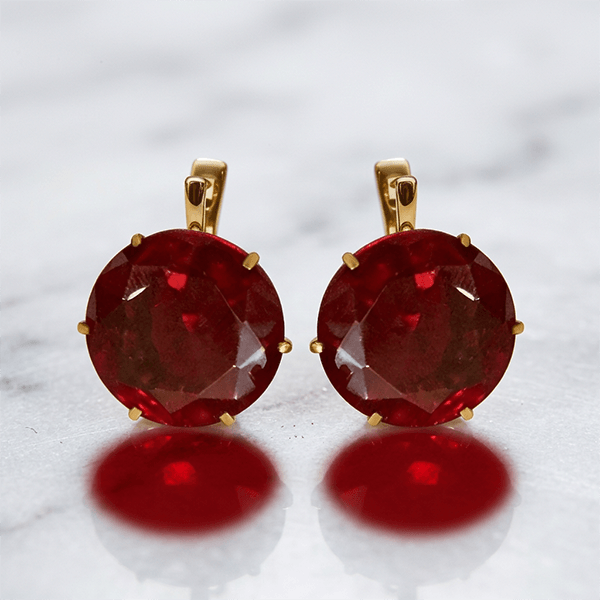 Solitaire Ruby Sapphire Round Cut Yellow Gold Stud Earrings For Women