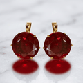 Solitaire Ruby Sapphire Round Cut Yellow Gold Stud Earrings For Women