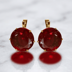 Solitaire Ruby Sapphire Round Cut Yellow Gold Stud Earrings For Women