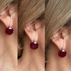 Golden Solitaire Ruby Sapphire Round Cut Drop Earrings For Women Belovegrace