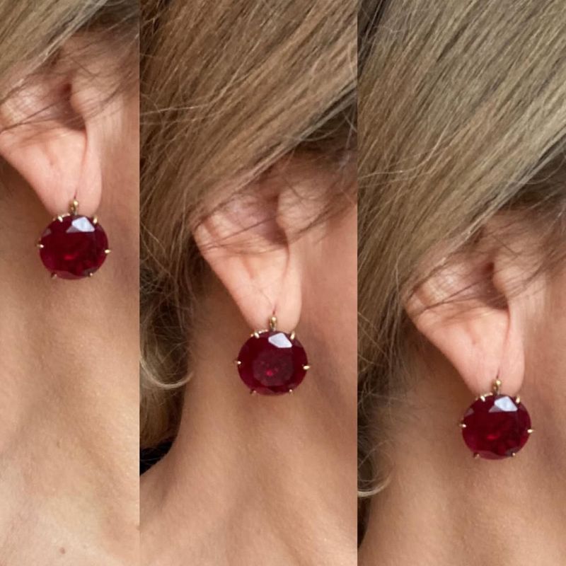 Golden Solitaire Ruby Sapphire Round Cut Drop Earrings For Women Belovegrace