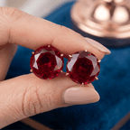 Solitaire Ruby Sapphire Round Cut Yellow Gold Stud Earrings For Women