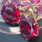 Golden Solitaire Ruby Sapphire Round Cut Drop Earrings For Women Belovegrace