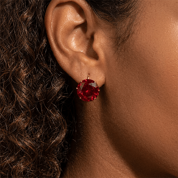 Solitaire Ruby Sapphire Round Cut Yellow Gold Stud Earrings For Women