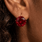 Solitaire Ruby Sapphire Round Cut Yellow Gold Stud Earrings For Women