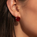 Golden Solitaire Ruby Sapphire Round Cut Drop Earrings For Women Belovegrace