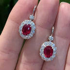 Antique Halo Oval Cut Ruby & White Sapphire Drop Earrings For Women Belovegrace
