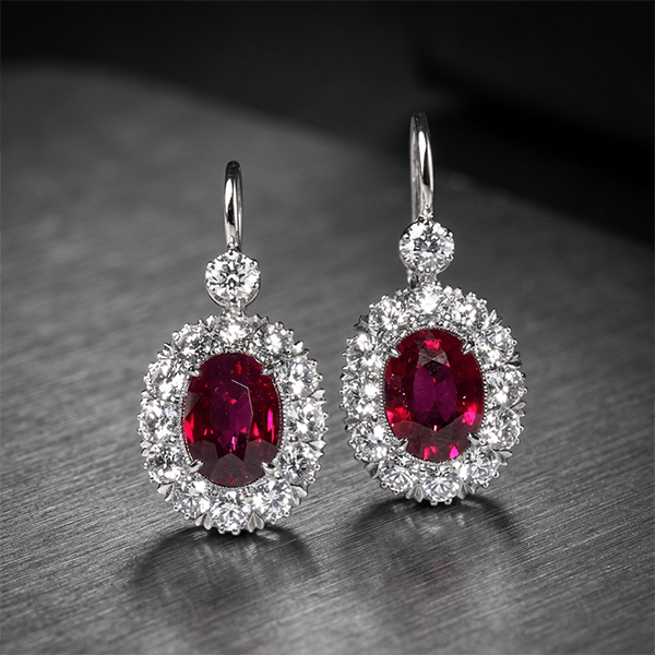 Vintage Halo Oval Cut Lab Created Ruby Dangle Drop Earrings For Women