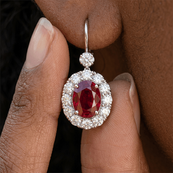 Vintage Halo Oval Cut Lab Created Ruby Dangle Drop Earrings For Women