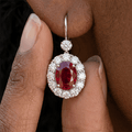 Vintage Halo Oval Cut Lab Created Ruby Dangle Drop Earrings For Women
