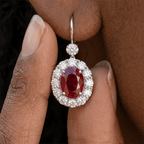 Vintage Halo Oval Cut Lab Created Ruby Dangle Drop Earrings For Women