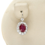 Antique Halo Oval Cut Ruby & White Sapphire Drop Earrings For Women Belovegrace
