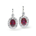 Antique Halo Oval Cut Ruby & White Sapphire Drop Earrings For Women Belovegrace