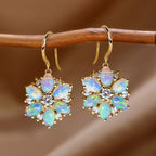 Golden Oval & Round Cut White Sapphire & Opal Drop Earrings For Women Belovegrace