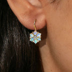 Golden Oval & Round Cut White Sapphire & Opal Drop Earrings For Women Belovegrace
