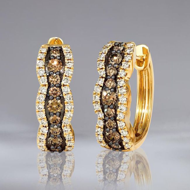 Two Tone Brown Sapphire Round Cut Hoop Earrings For Women Belovegrace