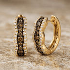 Multi-Row Pavé Brown Sapphire Round Cut Huggie Earrings For Women