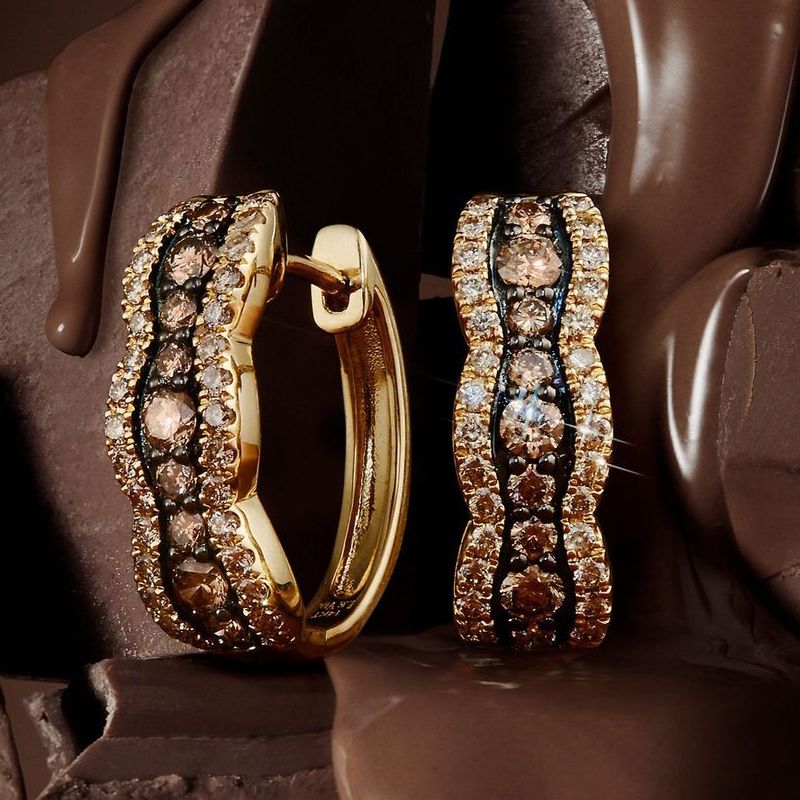 Two Tone Brown Sapphire Round Cut Hoop Earrings For Women Belovegrace